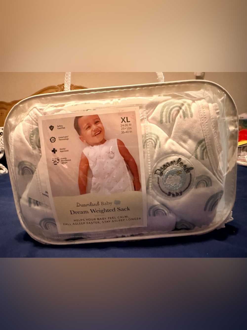 Dreamland Baby XL Dream Weighted Sack - White with Green Rainbows